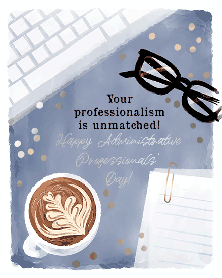 admin professionals' day dark blue watercolor office supplies computer glasses coffee