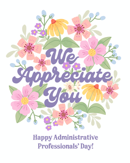 admin professionals' day floral retro lettering