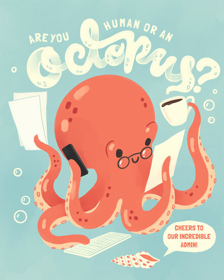 admin professionals' day octopus multitasker coffee