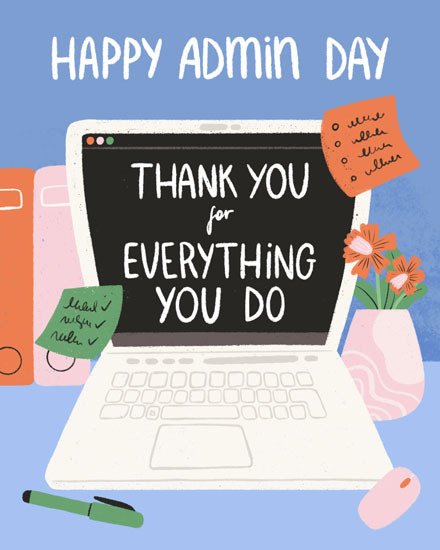 administrative professionals' day administrative professional day card thank you for everything you do sticky note
