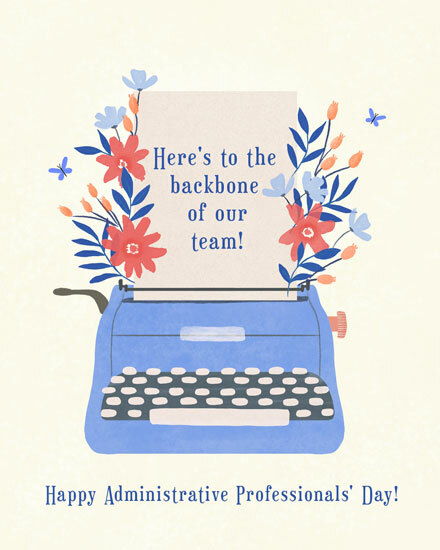 admin professionals' day typewriter flowers manager here's to the backbone of our team colleague coworker