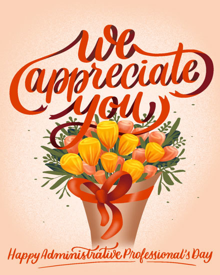 administrative professionals' day administrative professionals day card flower bouquet ribbon