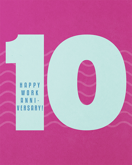 work anniversary card 10th pattern typography  tenth ten 10 10s anniv long service