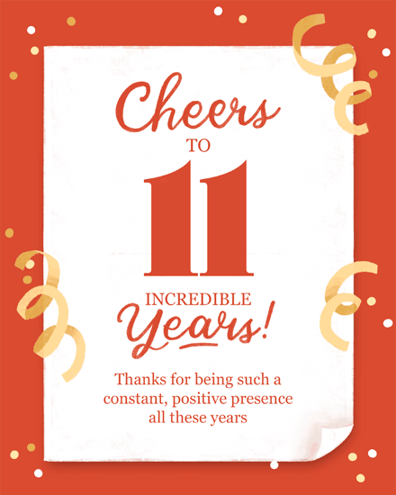work anniversary 11 cheers confetti
