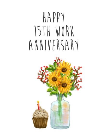 anniversary card happy 15th work anniversary flowers in vase fifteen 15s anniv long service
