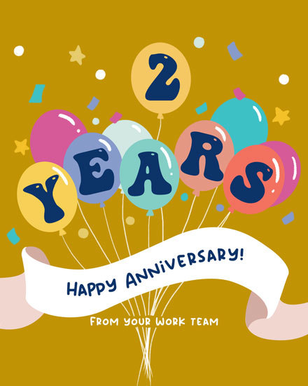 work anniversary card 2 years balloons ribbon confetti celebrate 02 2nd 2s 02s second anniv
