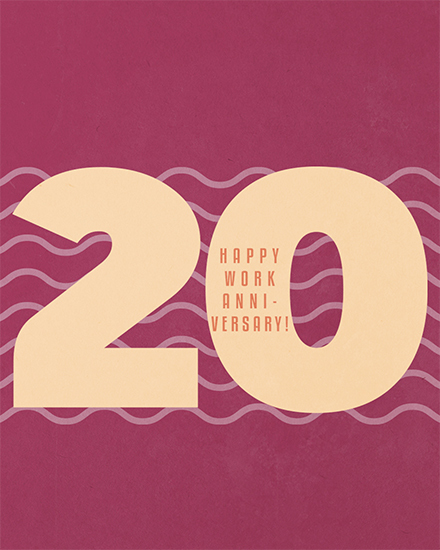 work anniversary card 20th number wave anniv long service