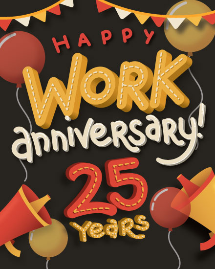 work anniversary anniversary card 25 years megaphone 25th 25s anniv long service