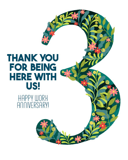 work anniversary 3 flowers number thank you  3rd anniv
