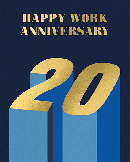work anniversary 3d 20 year blue gold foil 20th 20s anniv long service