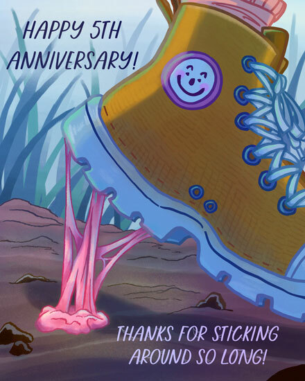 work anniversary 5 chewing gum boot stick around shoes sticky 5th 5s anniv