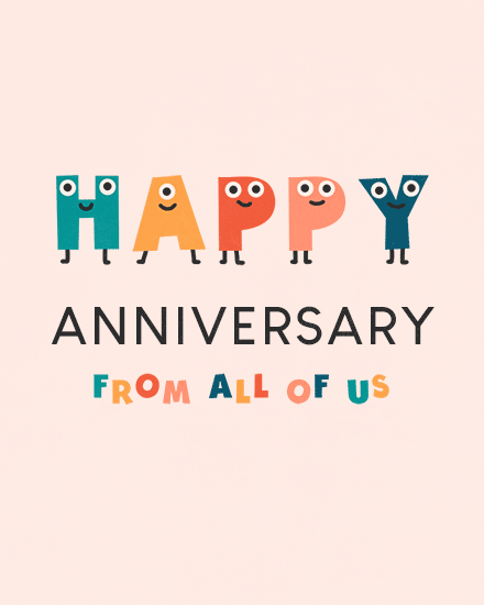work anniversary anniversary card characters line up animated anniv