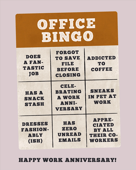work anniversary Anniversary card bingo anniv