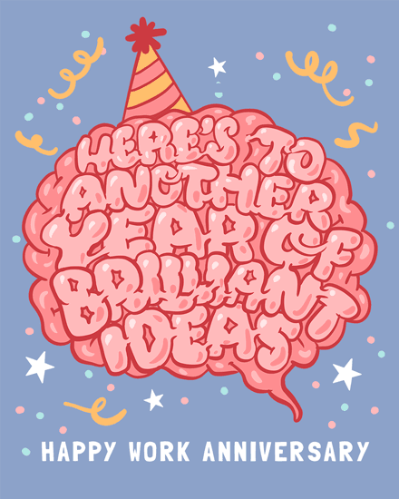 work anniversary brain lettering stars party hat brilliant confetti