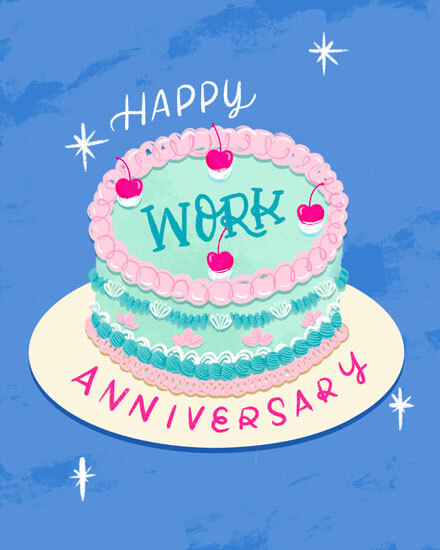cake wishes come true work anniversary card cherry star anniv