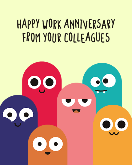 cartoon coworkers work anniversary card fun happy anniv