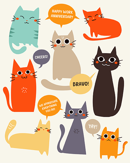work anniversary cat greetings yay bravo