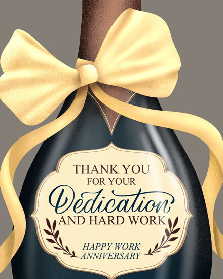 work anniversary champagne bow dedication
