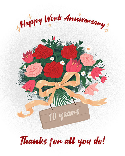 work anniversary anniversary card 10 years thanks for all you do 10th tenth ten 10s anniv long service