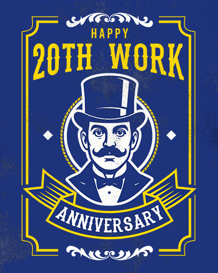 work anniversary gentleman 20 mustache top hat 20th retro vintage