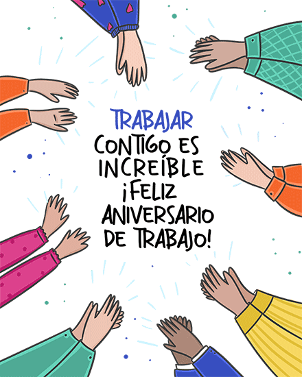 work anniversary anniversary card hands clapping spanish people celebrate employee coworkers  anniv poc