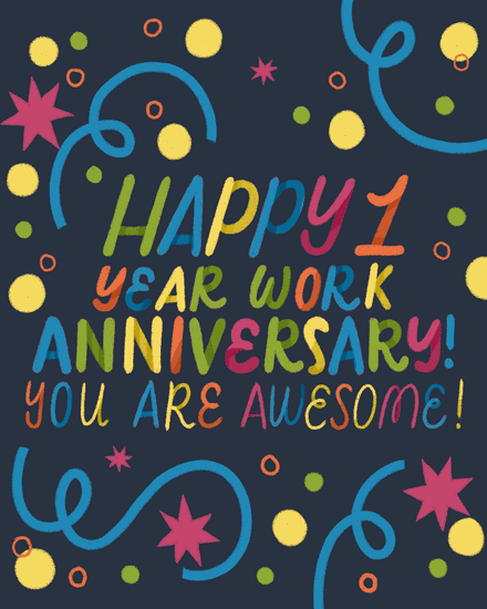 work anniversary anniversary card happy 1 year 01 1st 01s 1s one first anniv