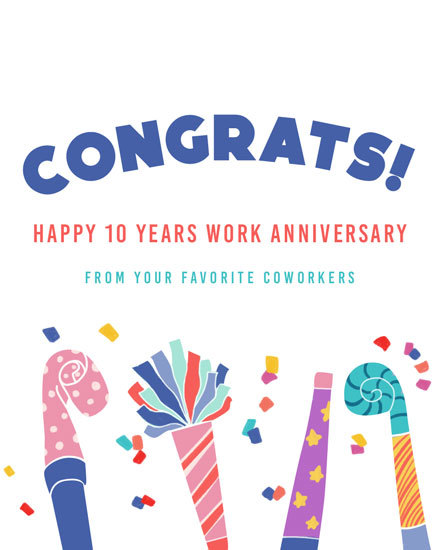 work anniversary card party congrats confetti party celebrate 10th tenth ten 10 10s anniv long service