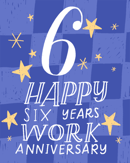 six year squares work anniversary card 6 6th star anniv