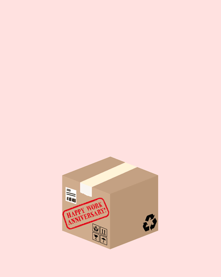 work anniversary special delivery package parcel mail 1 cardboard box foil balloons confetti surprise anniv