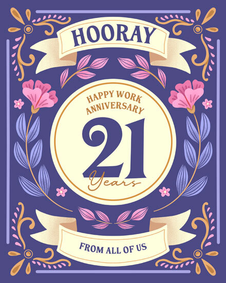 work anniversary symmetrical 21 floral frame