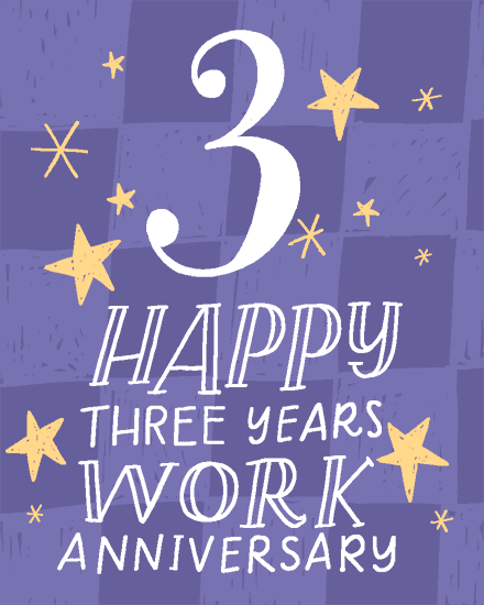 three year squares work anniversary card  3rd 3 stars  anniv