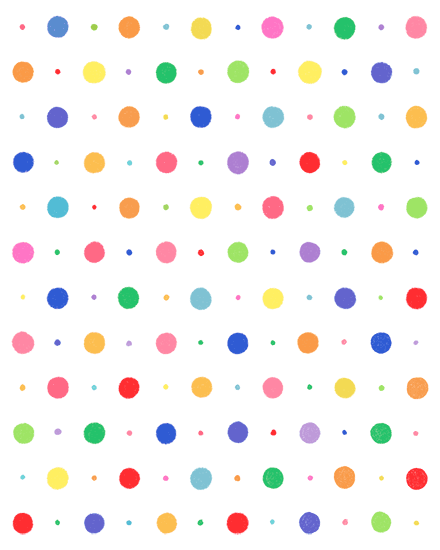 White background with colorful dots in a grid pattern