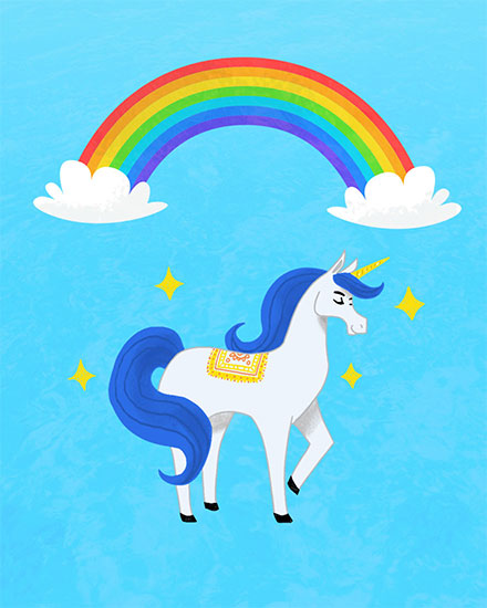 any occasion card unicorn and rainbow blank