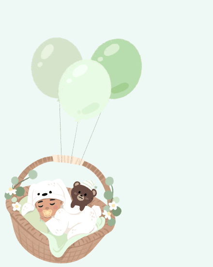 baby basket floating balloon green teddy heart elcome little one arrival