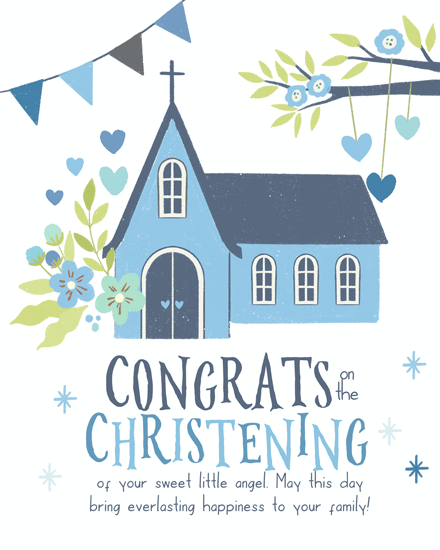 baby church boy christening heart bunting flower star tree