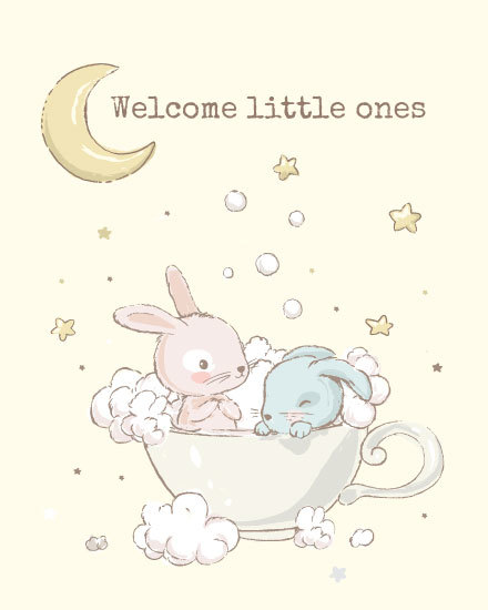baby card welcome little ones bunny cup moon stars arrival