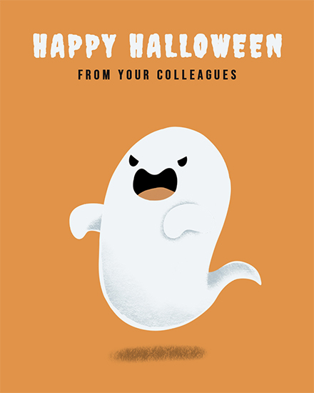 ghost floating happy halloween from your colleagues