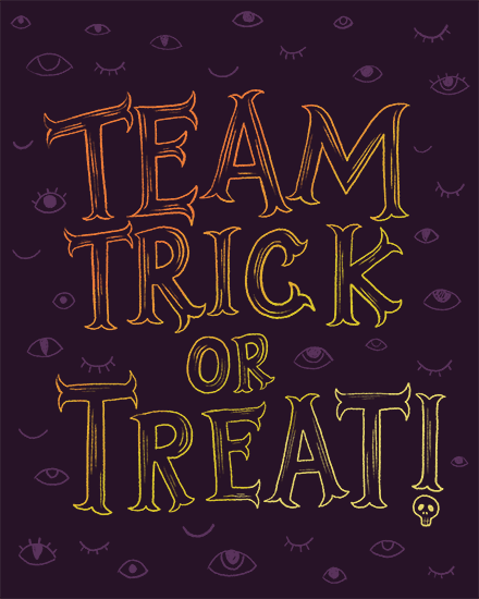 trick team office work halloween card or treat eyes