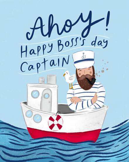 boss's day ahoy captain boss bosss day card seagull water sea ocean boat ship for him boating