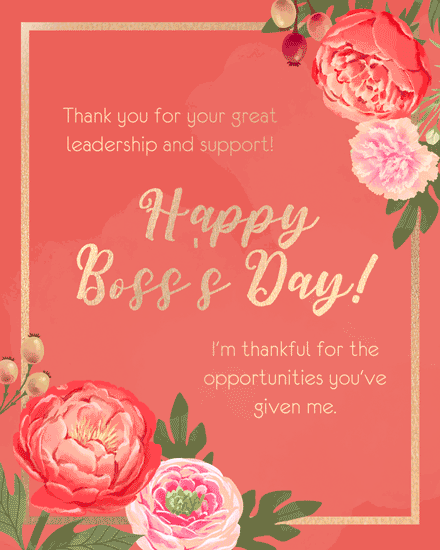 boss's day boss elegant floral gold foil plants opportunities thank you