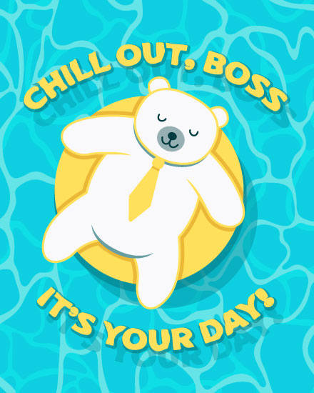 boss's day boss day card chill out boss its your day bear with necktie in the pool