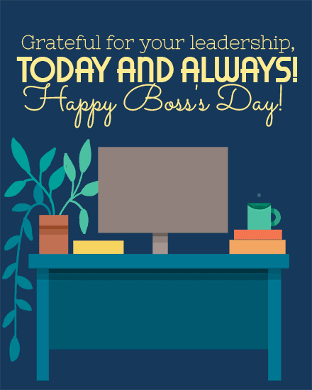 boss's day desk leadership computer coffee plants
