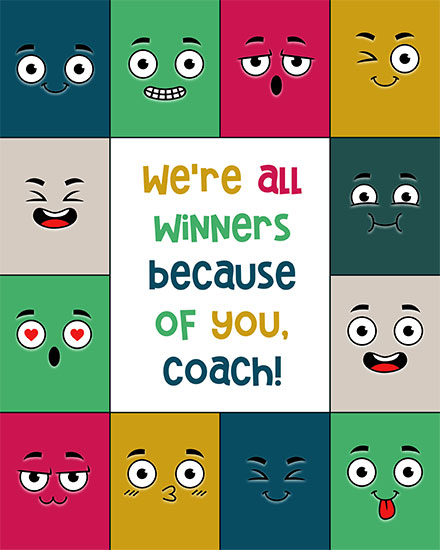 coach appreciation card square faces winner