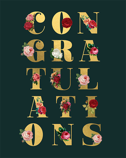 floral text congratulations card gold rose flower