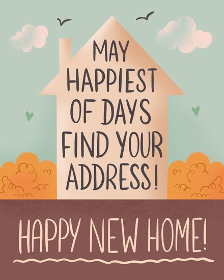 congratulations card happy new home house clouds