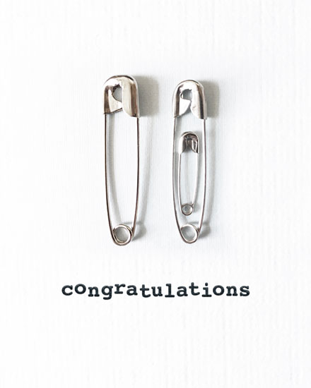congratulations card safety pins baby picture arrival