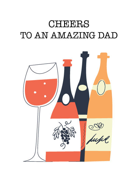 father's day fathers day card cheers wine glass bottle grapes