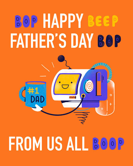 father's day fathers day card robot beep bop ai character