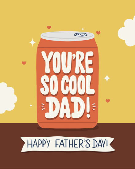 father's day fathers day card so cool heart can drinks soda clouds