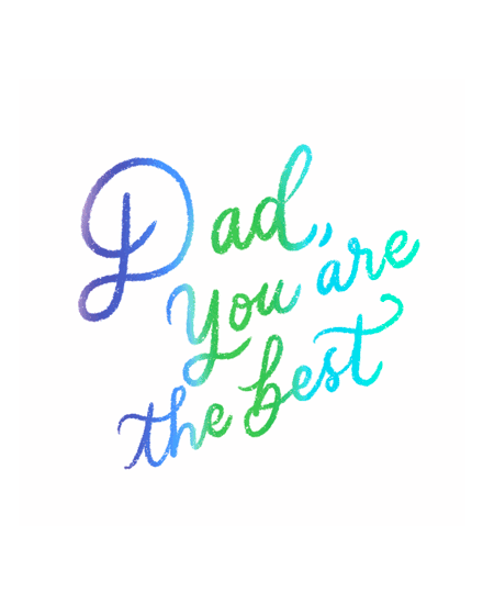 Hand-lettered brush script message in blue-to-green gradient on white background